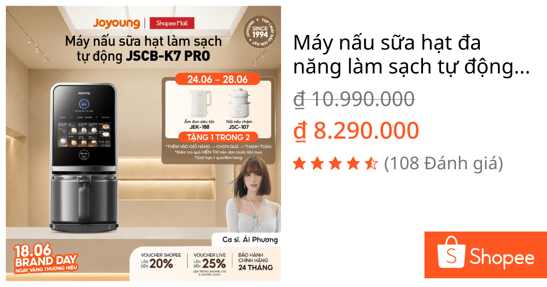 Máy nấu sữa hạt đa năng làm sạch tự động Joyoung JSCB-K7 PRO giảm ồn, khử purin chuyên biệt