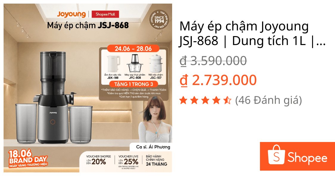Máy ép chậm Joyoung JSJ-868 | Dung tích 1L | Công suất 200W
