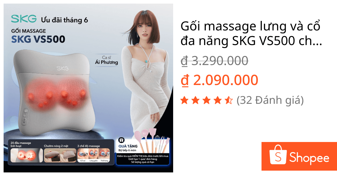 Gối massage lưng và cổ đa năng SKG VS500 chườm nóng 2 mặt