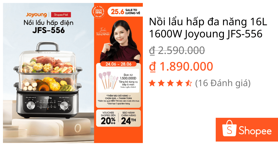 Nồi lẩu hấp đa năng 16L 1600W Joyoung JFS-556
