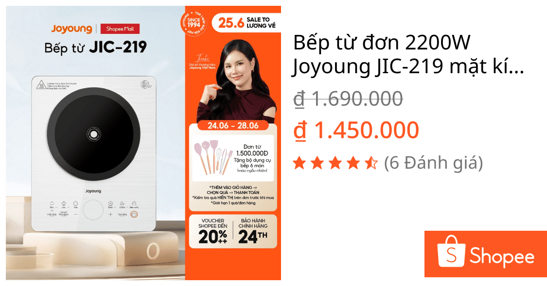 Bếp từ đơn 2200W Joyoung JIC-219 mặt kính Microcrystalline, gia nhiệt nổi 3D