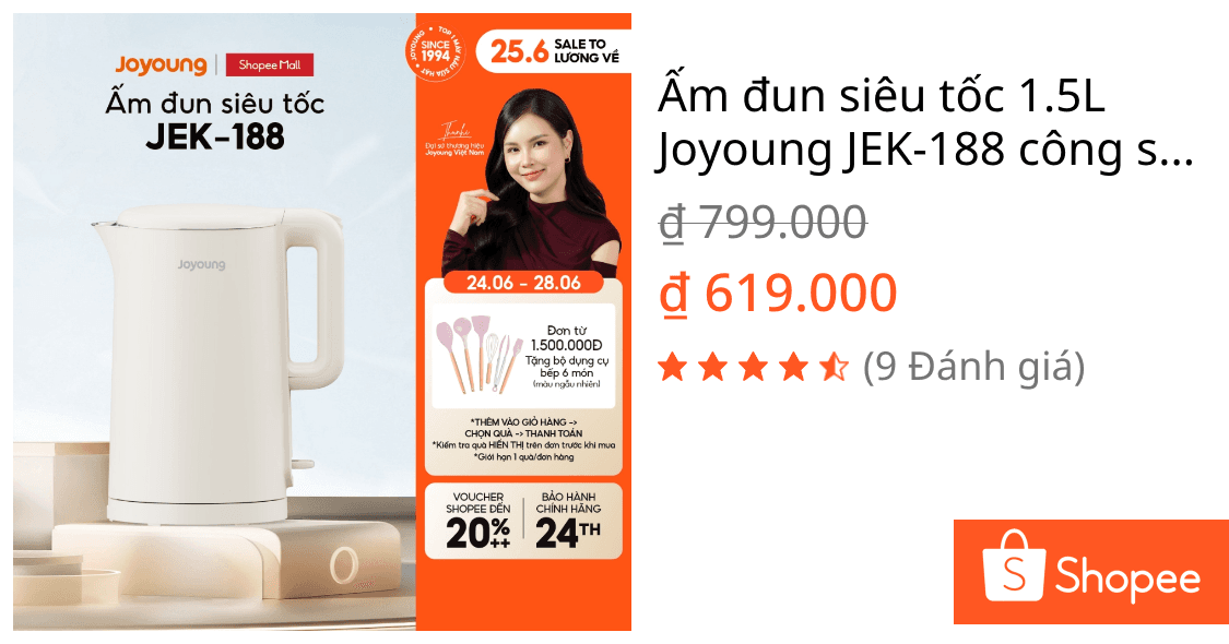 Ấm đun siêu tốc 1.5L Joyoung JEK-188 công suất 1800W