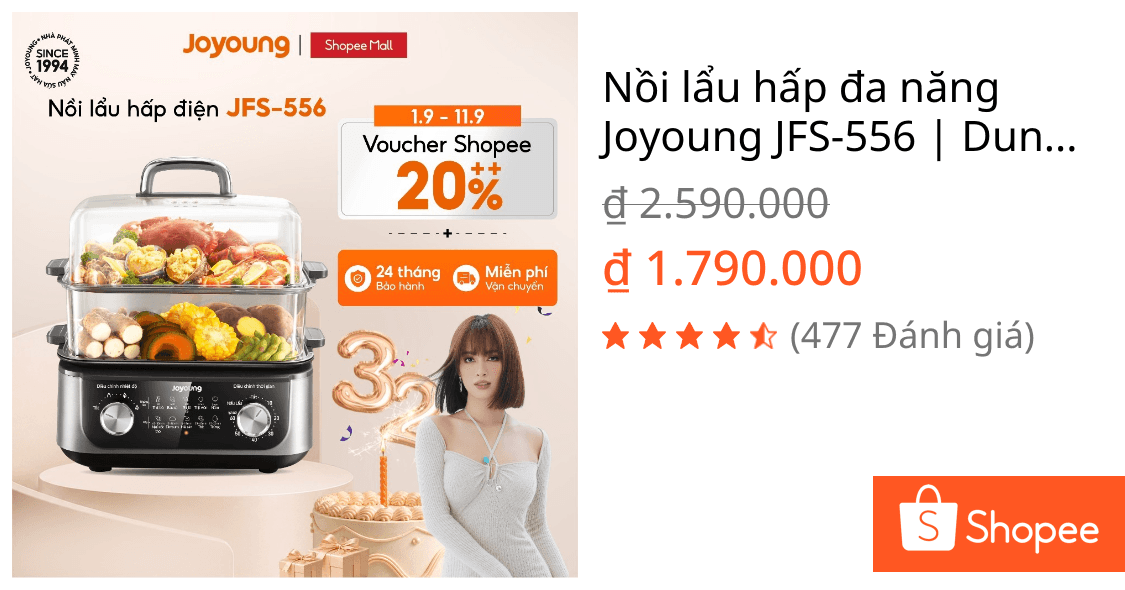 Nồi lẩu hấp đa năng Joyoung JFS-556 | Dung tích 16L | Công suất 1600W
